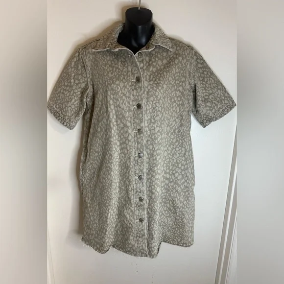 Women’s Leopard Denim Mini Shirtdress Print Recycle Cotton Blend , Collared - Picture 6 of 8